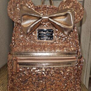 New With Tags: Minnie Mouse Sequin Loungefly Backpack in Rose Gold